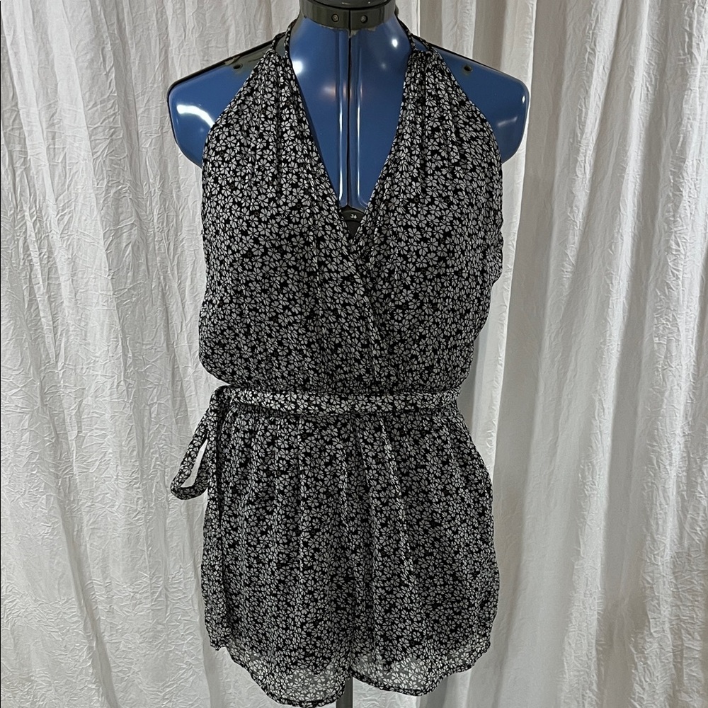 Black and White Floral Halter Romper